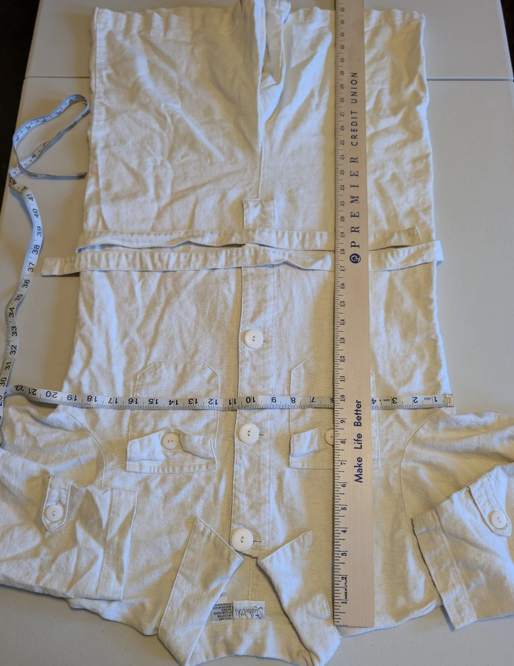 Styleworks Cream Button Down Long Sleeve Tie-Waist Utility Short Romper -sz 4 - Picture 5 of 9